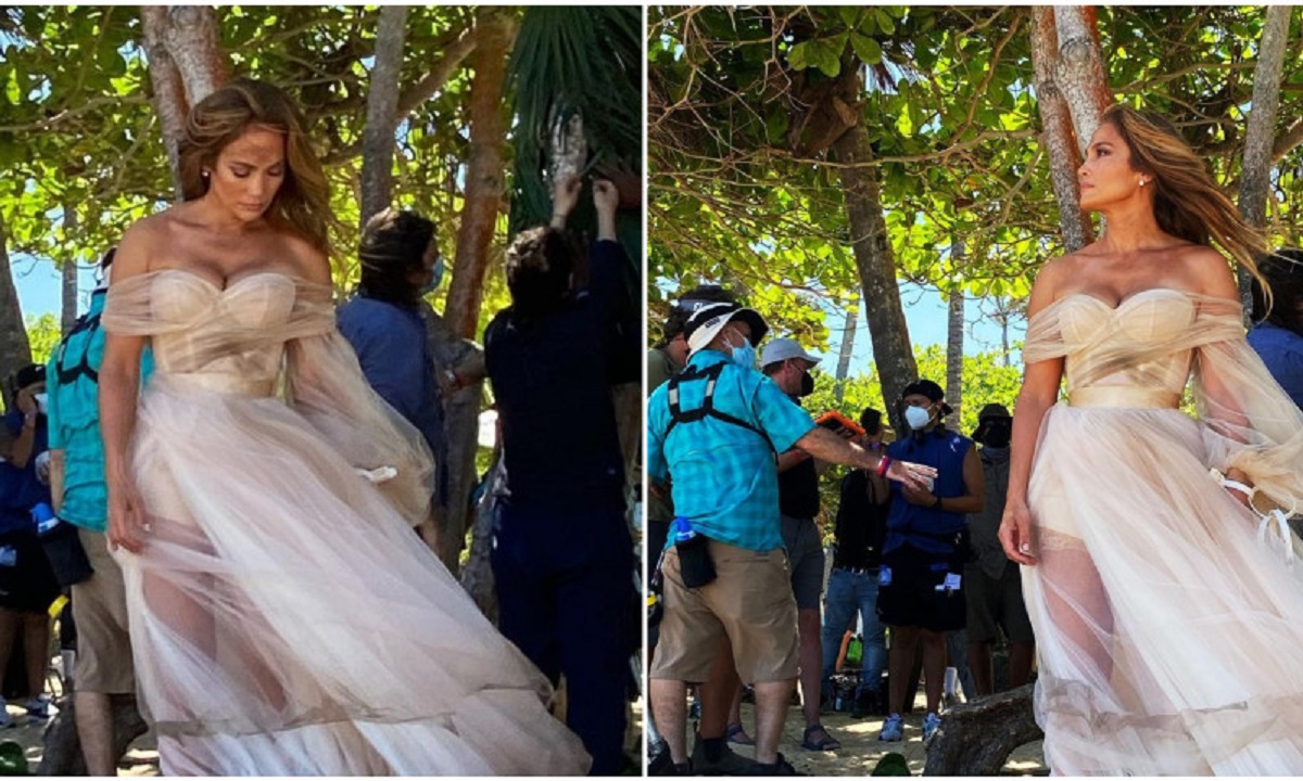 Jennifer Lopez, apariție răvăşitoare pe platourile de filmare ale noului ei film. Vedeta a îmbrăcat rochia de mireasă