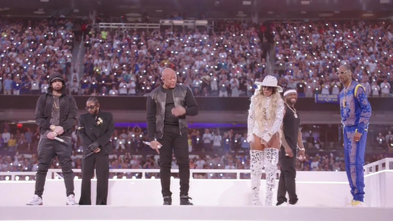  Eminem, Dr. Dre, Snoop Dogg, Mary J. Blige și Lamar au făcut show în pauza de la Super Bowl 2022
