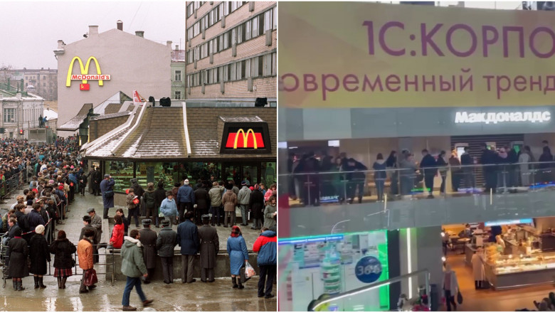 După 32 de ani de la deschiderea McDonald’s în Rusia, zeci de oameni s-au aliniat pentru ultima dată la restaurantele brandului global