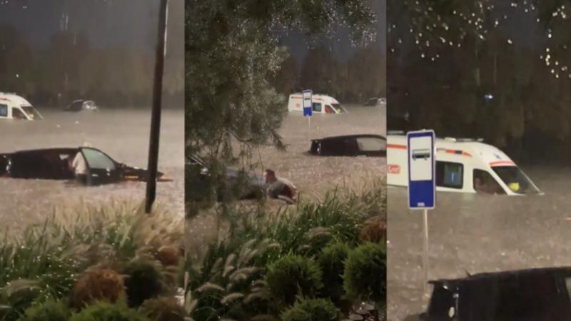  (video) Imagini apocaliptice, după furtună, în capitală: O ambulanță, înghițită de ape, pe strada Albișoara