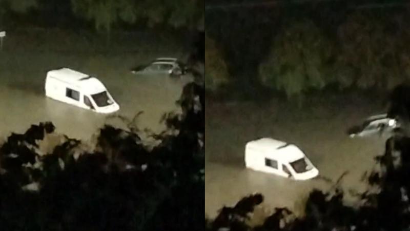  (video) Mai multe mașini, inclusiv o ambulanță, înghițite de apă pe Albișoara: „La noi e potop”
