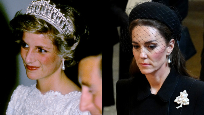  (foto) Bijuteriile simbolice purtate de Kate, Meghan și Camilla pentru a-i aduce un omagiu reginei Elisabeta a II-a