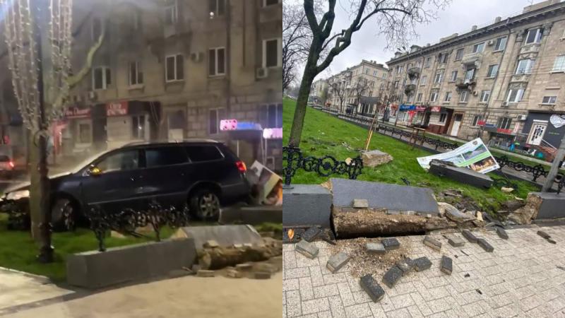  (foto/video) A distrus aleea abia renovată: Un șofer a intrat în viteză pe bd. Grigore Vieru, a distrus gardul și bordura, apoi a fugit