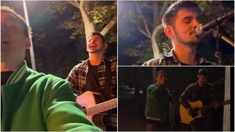  (VIDEO) Cum rămâi șocat, în parc: Un tânăr care cânta o piesă de-a lui The Motans s-a trezit cu Denis la microfonul său