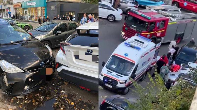  (FOTO) Și-a văzut moartea cu ochii: O tânără de 19 ani, prinsă între două automobile, după ce unul dintre acestea s-a lovit cu o altă mașină