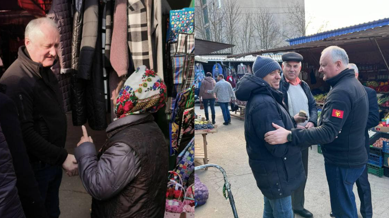  (FOTO) Igor Dodon luat la întrebări la o piață din raionul Sîngerei. Ce răspunde fostul șef de stat