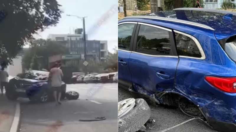 (video) Accident în capitală: Un BMW a lăsat un Renault fără o roată