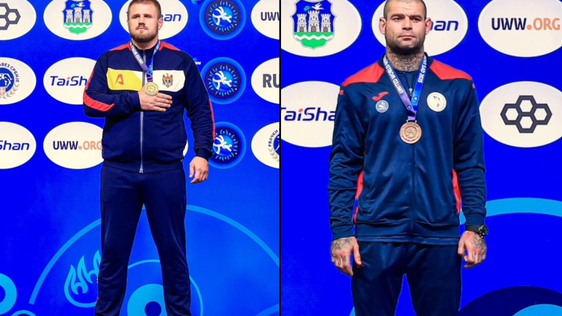 (foto) Aur și bronz pentru Moldova: Luptătorii Alexandr Romanov și Eldar Rafigaev, pe podium la Campionatul Mondial din Serbia