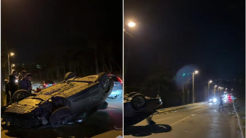(video) Accident nocturn la Ciocana: O mașină s-a răsturnat pe acoperiș, iar resturile au zburat pe zeci de metri