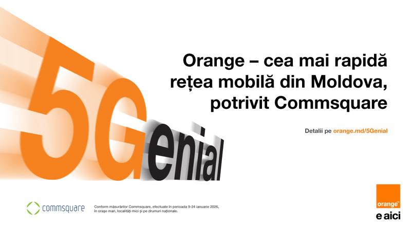 Cea mai rapidă rețea mobilă din Moldova conform Commsquare: Orange obține, pentru al 14-lea an consecutiv, cel mai mare scor în testele independente DSBO