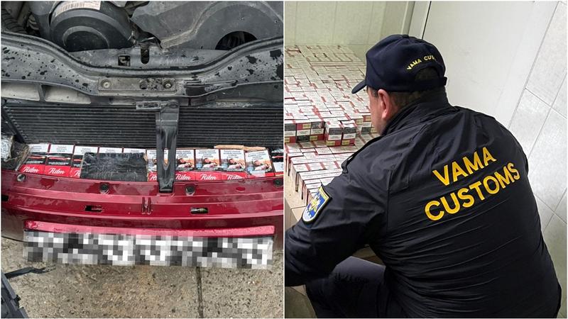 (foto) Volkswagen „modificat” pentru contrabandă: Aproape 1000 de pachete de țigări, ascunse într-o bară de protecție