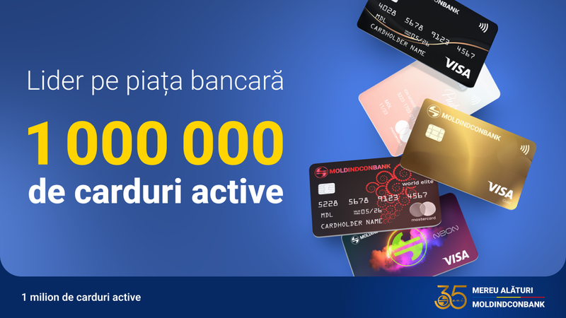 Moldindconbank ajunge la un milion de carduri active: Încrederea demonstrată zi de zi