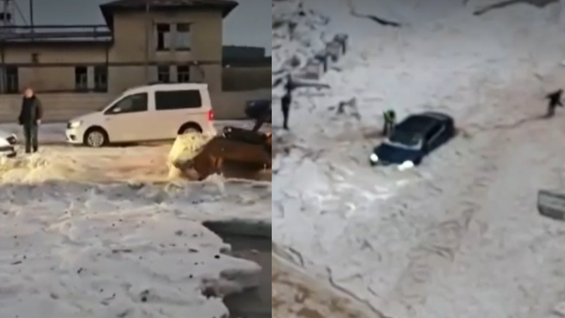 Furtuni extreme în Turcia: Străzi acoperite de grindină ca după o ninsoare și intervenții cu excavatoare