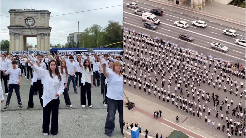 (video) Flashmob anti-drog în PMAN. Peste 4 mii de tineri au spus „NU drogurilor” în centrul Chișinăului: „Alege viața!”