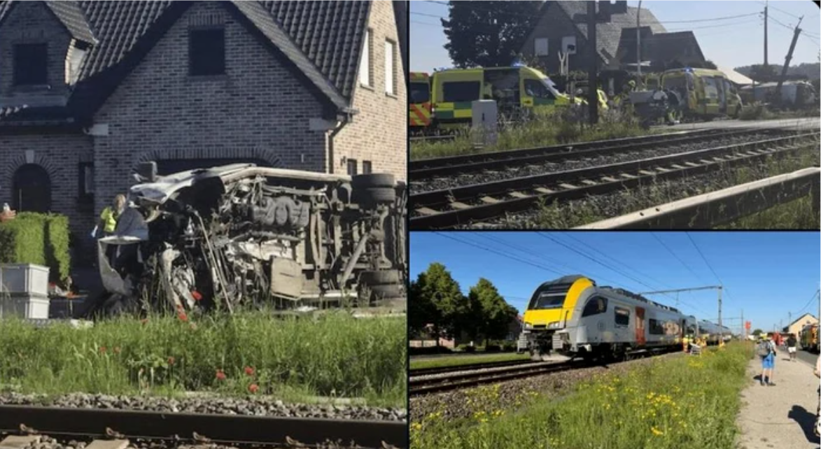 Microbuz școlar lovit de tren, în Belgia, deși barierele erau coborâte. Doi copii şi doi adulţi au murit în urma impactului devastator