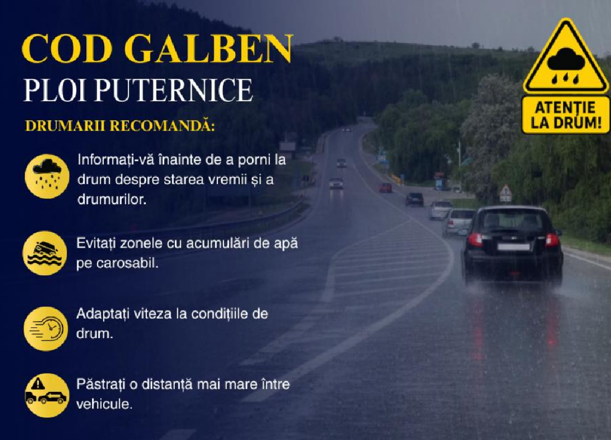 Atenție! Se circulă cu dificultate pe drumuri din cauza ploilor abundente. AND îndeamnă șoferii la prudență
