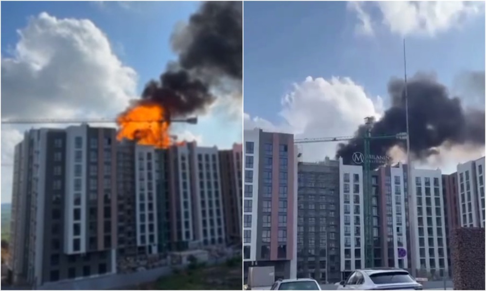 (video) Explozie puternică la Durlești: Un incendiu a izbucnit pe un bloc de locuit aflat în construcție