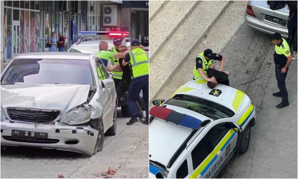 (video) A doborât și polițiștii la pământ: Un șofer, reținut în trafic, după ce a lovit cu Mercedesul o Toyota și a dat bir cu fugiții. Bărbatul a refuzat testarea la alcool