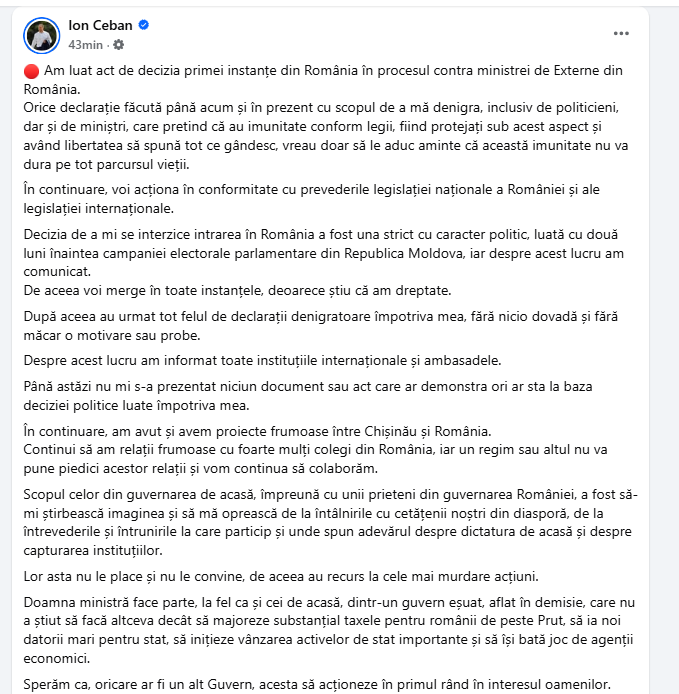 Ion Ceban, despre Țoiu: Face parte, ca și cei de acasă, dint